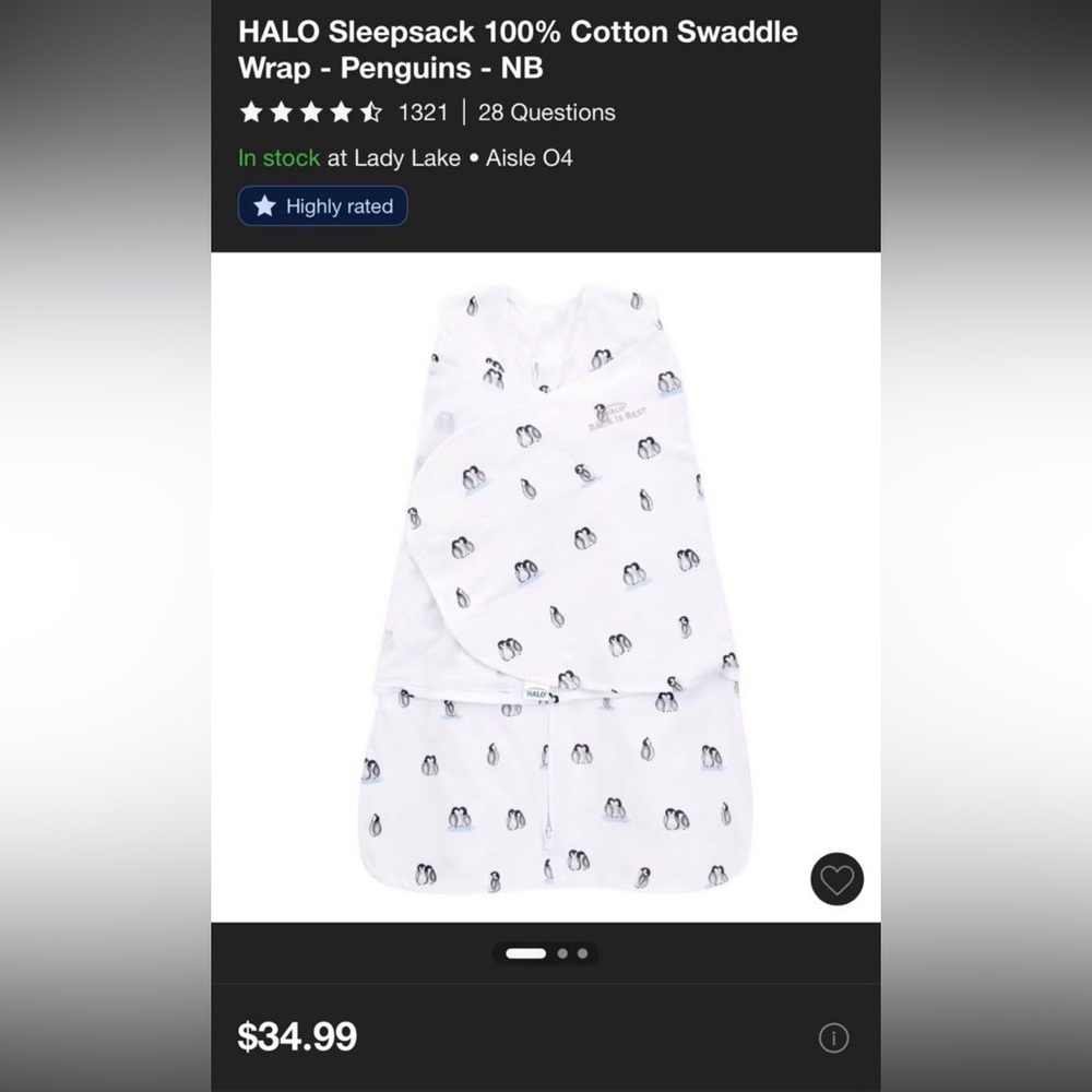 Halo White Baby Swaddle with Penguin Pattern